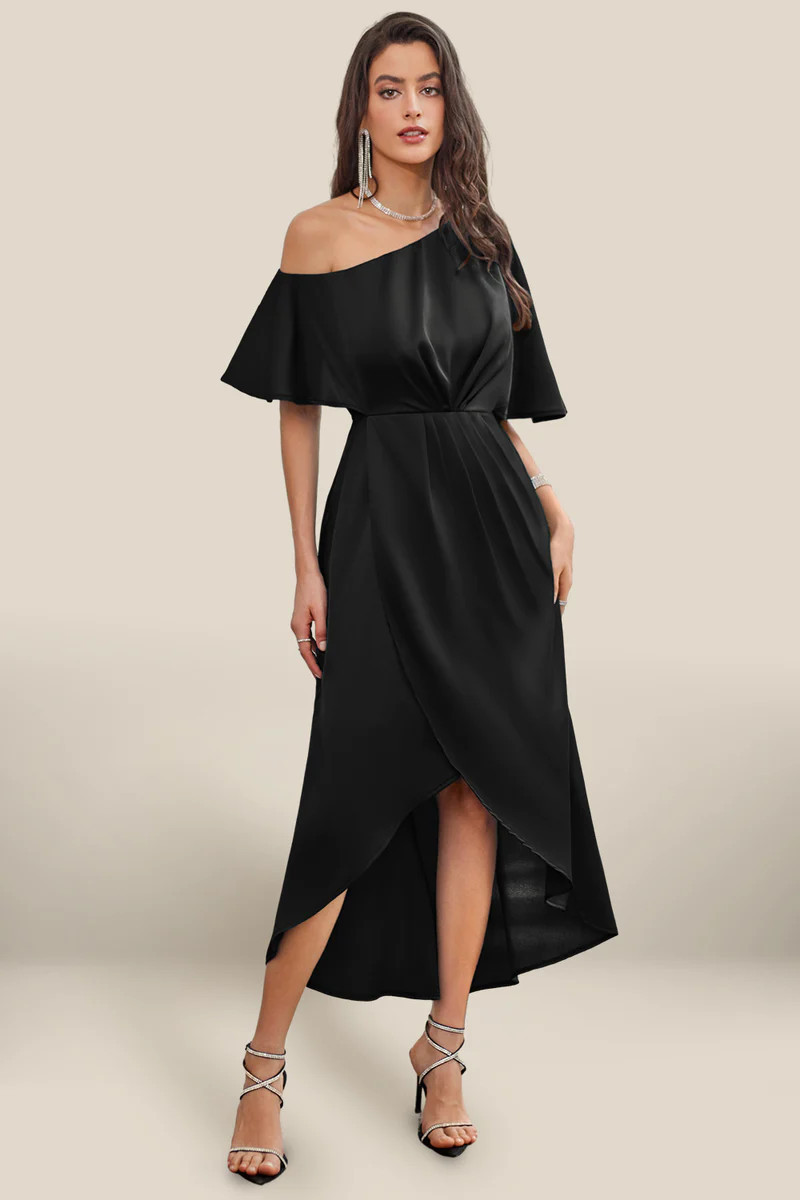 GK Women Wrap Hem Party Dress 1/2 Sleeve One-Shoulder Elastic Waist A- | GRACE KARIN