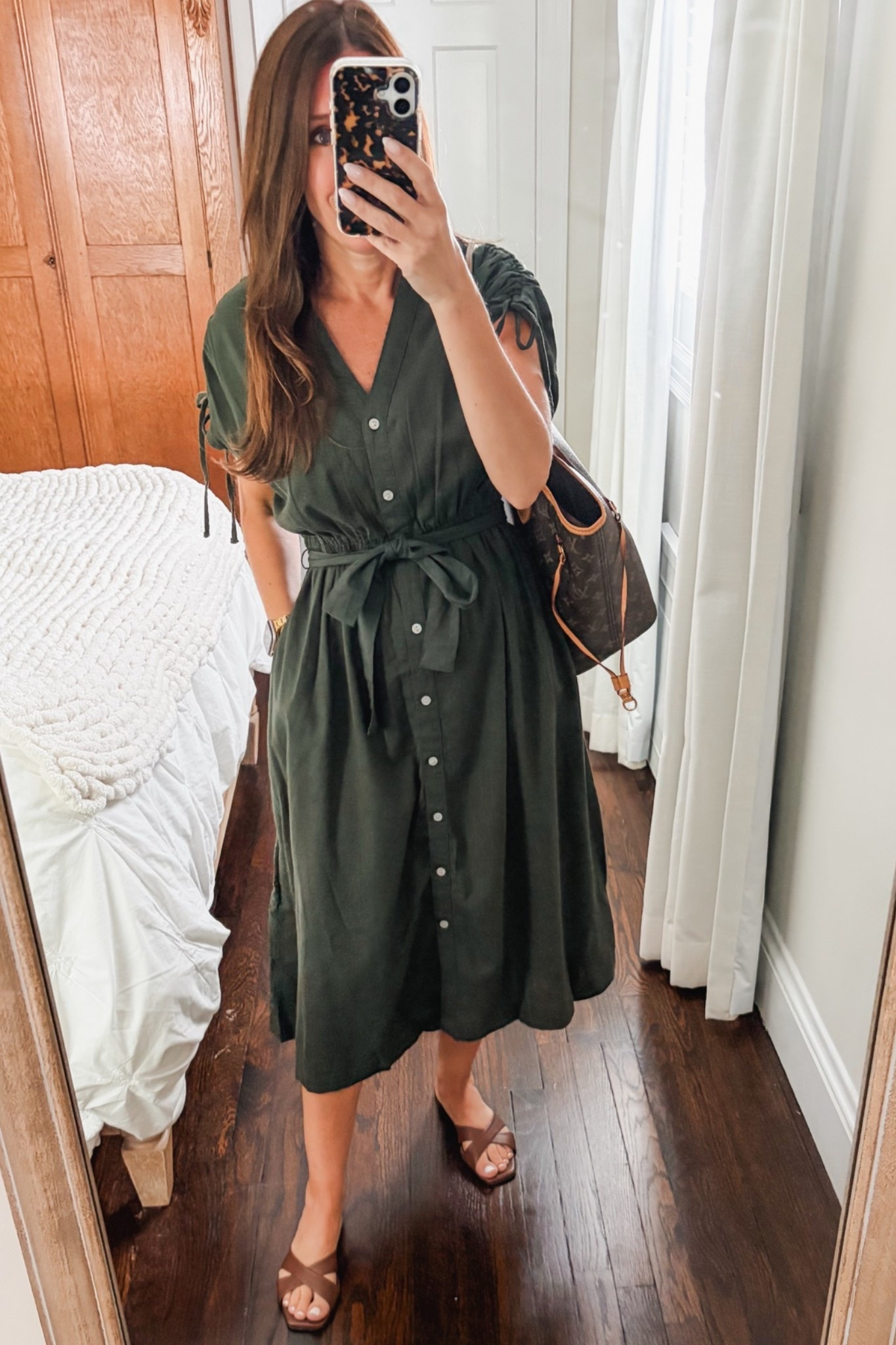 Forest Green Walmart Teacher Dress! I am wearing an xs in this dress and would say it runs big.

#LTKWorkwear #LTKOver40