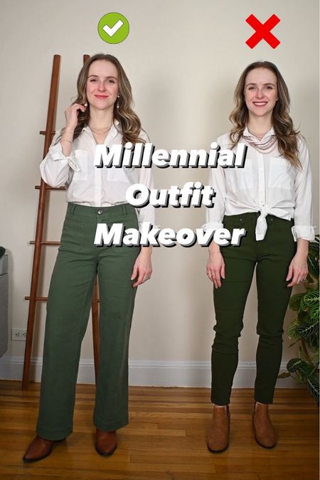 Millennial outfit makeover work outfit editionn
0 p wide leg pants
XSmall button down
7 boots


#LTKstyletip