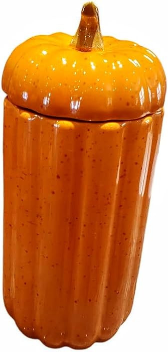 Ceramic Harvest Thanksgiving Pumpkin Cookie Candy Canister Jar Orange Brown 9.5 High by 4 Wide | Amazon (US)