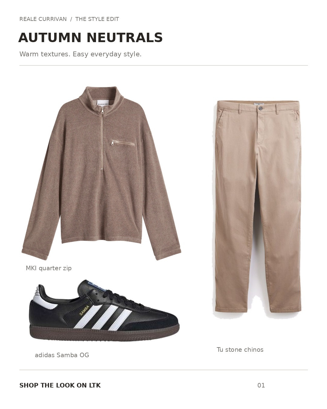 Autumn neutrals, made easy. A brown MKI quarter zip, stone straight-leg chinos and black adidas Samba OG trainers—three versatile pieces for an everyday men’s outfit. Shop the exact pieces below. #LTKmens #LTKautumn #LTKstyletip 

 