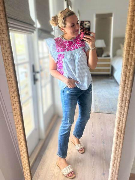 Embroidered top for the win. Wearing a size small. Code FANCY15 for 15% off jeans are a size 26  

#LTKunder50 #LTKstyletip #LTKsalealert