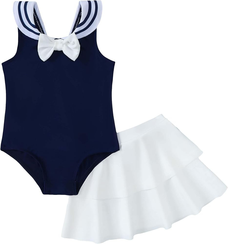 Renotemy Baby Girl Swimsuit Toddler One-Piece Bathing Suit with Skirt&Hat Bikini Beach Pool Swimw... | Amazon (US)