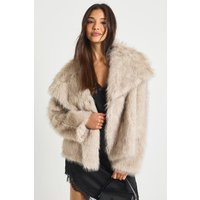 boohoo Women's Faux Fur Collared Short Jacket in Beige | Size: Small/Medium | Woven | boohoo (US & Canada)