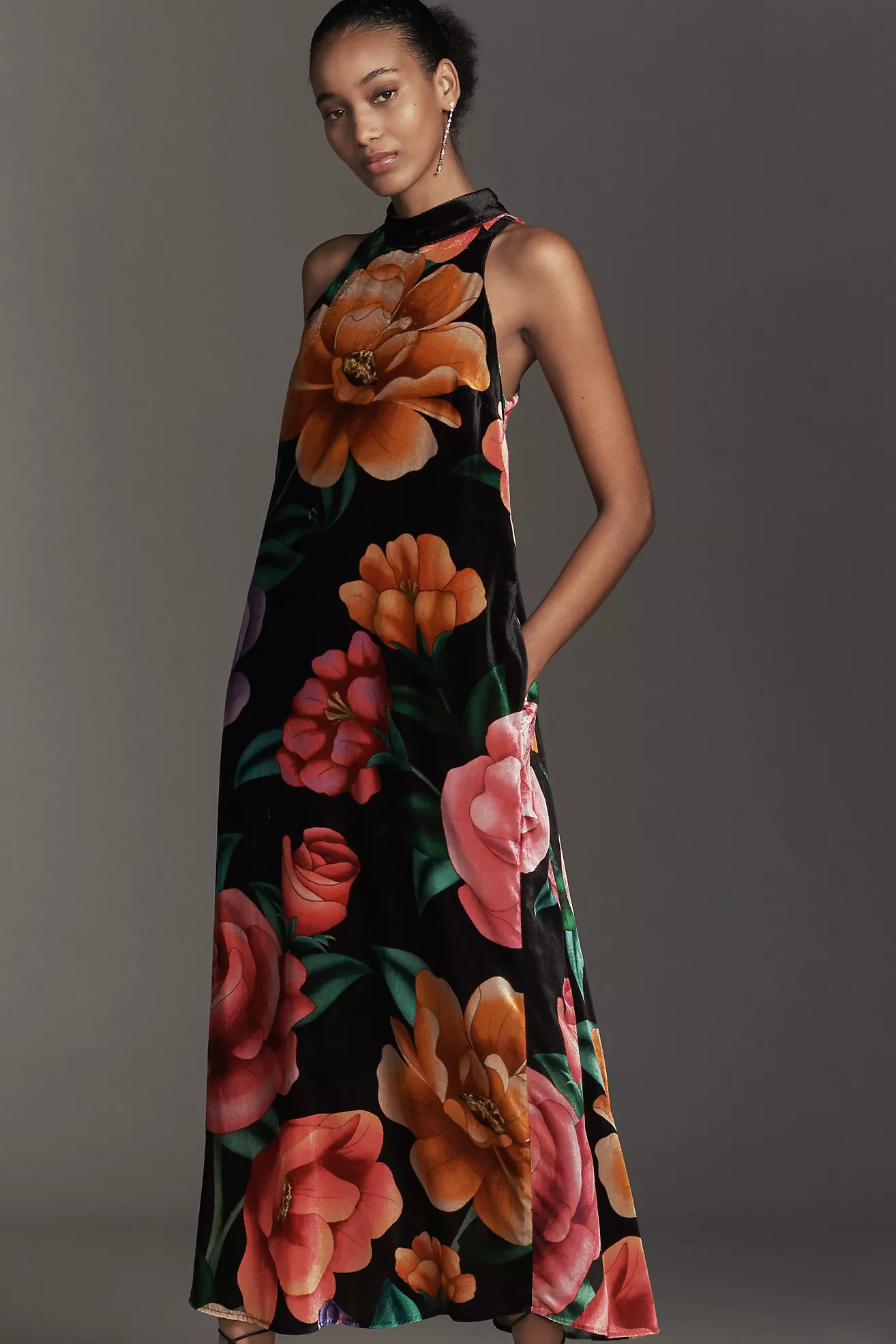 Farm Rio x Anthropologie Mock-Neck Printed Velvet Midi Dress | Anthropologie (US)