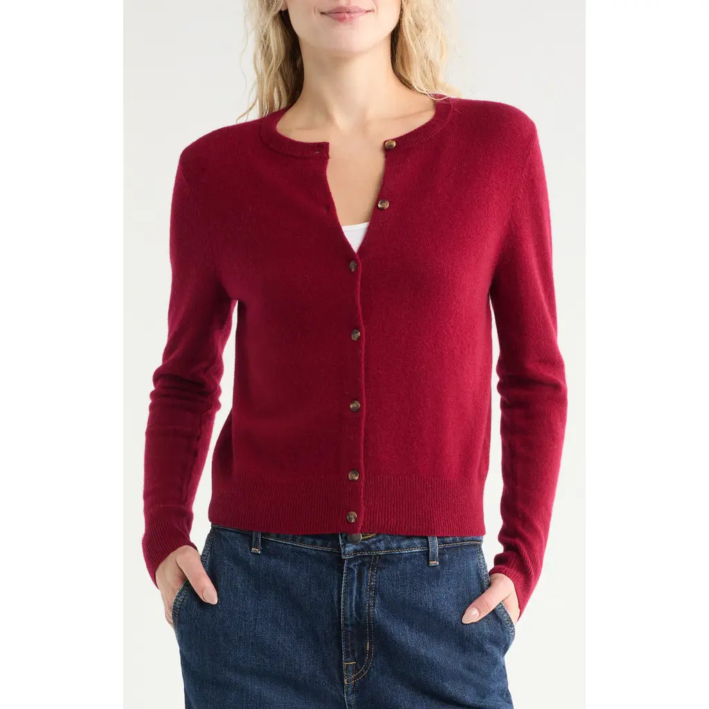 Nordstrom Crewneck Cashmere Cardigan in Red Rumba at Nordstrom Rack, Size Xx-Small | Nordstrom Rack