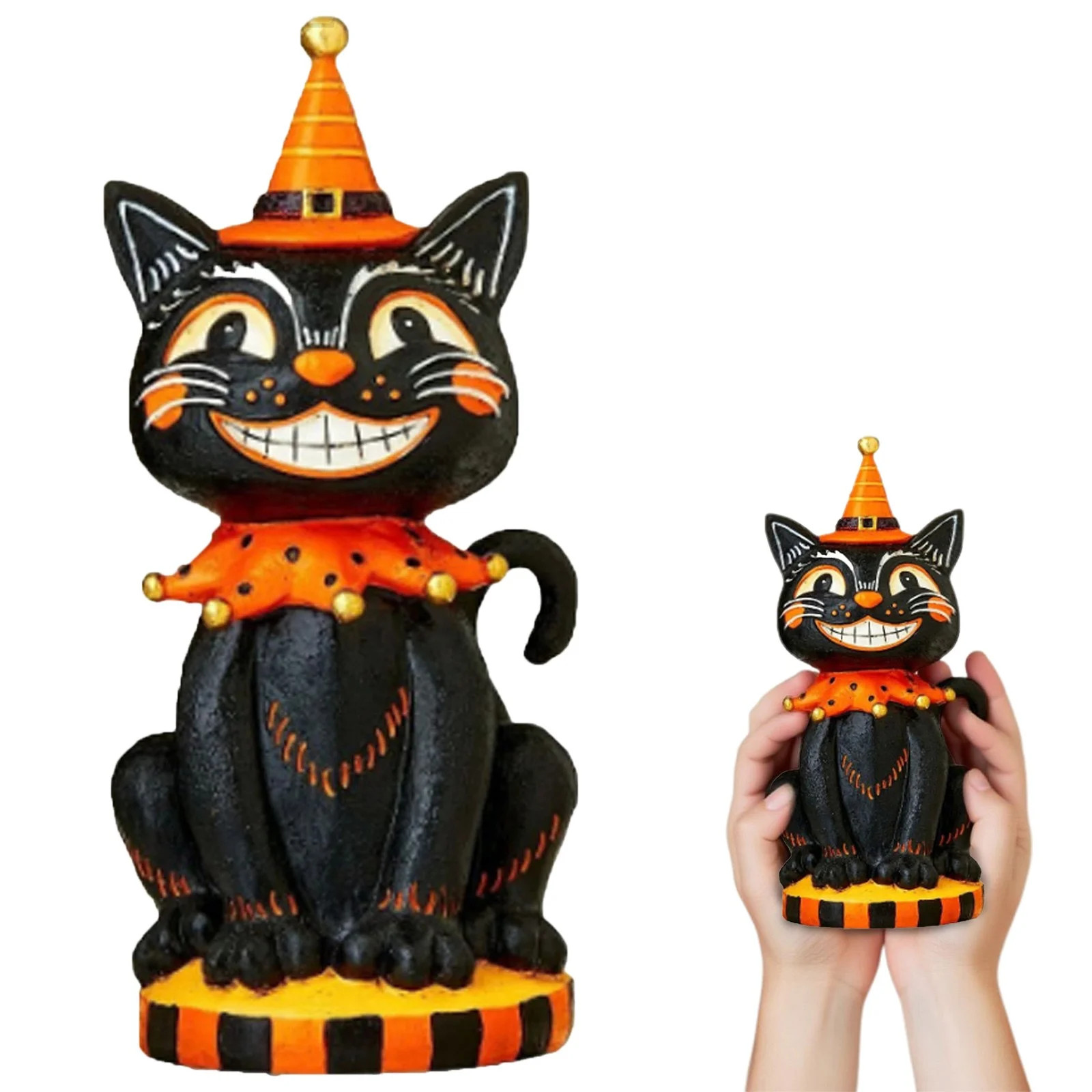 Retro Vintage Style Anthropomorphic Halloween Resin Black Cat Smiling Decor,10" Resin Vintage Cat... | Walmart (US)