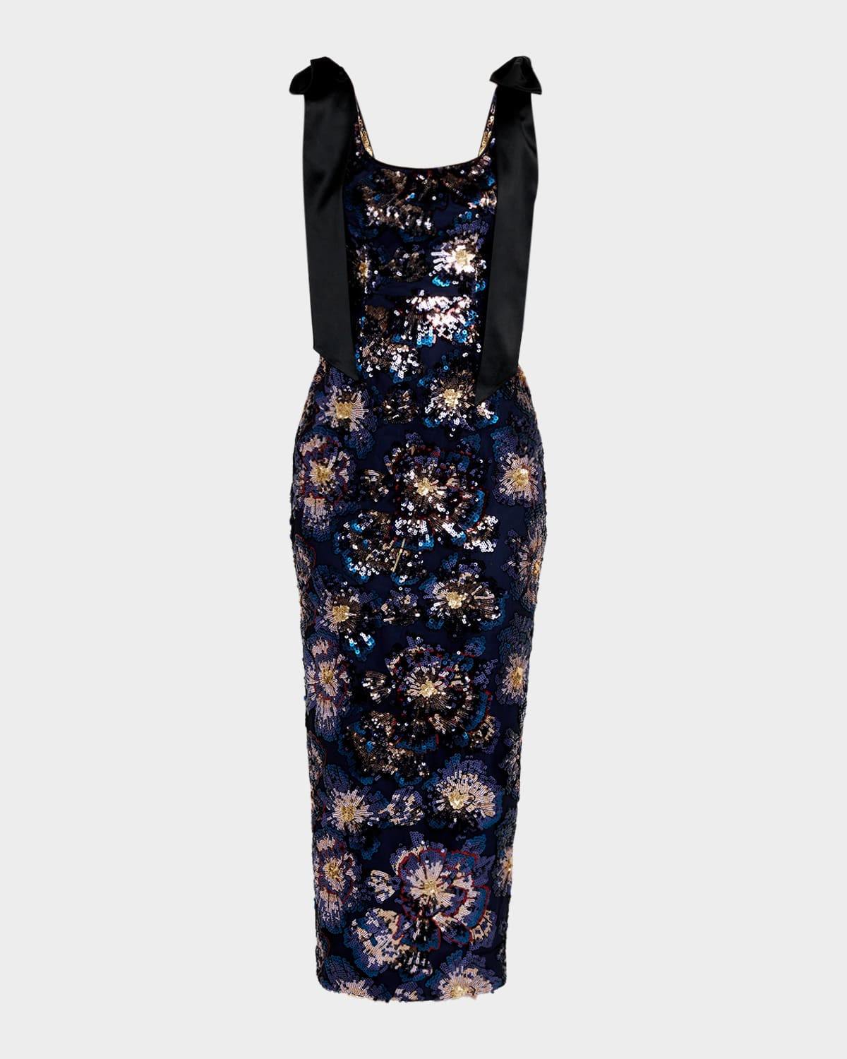 Kyle Satin Bow Sequin Column Midi Dress | Neiman Marcus