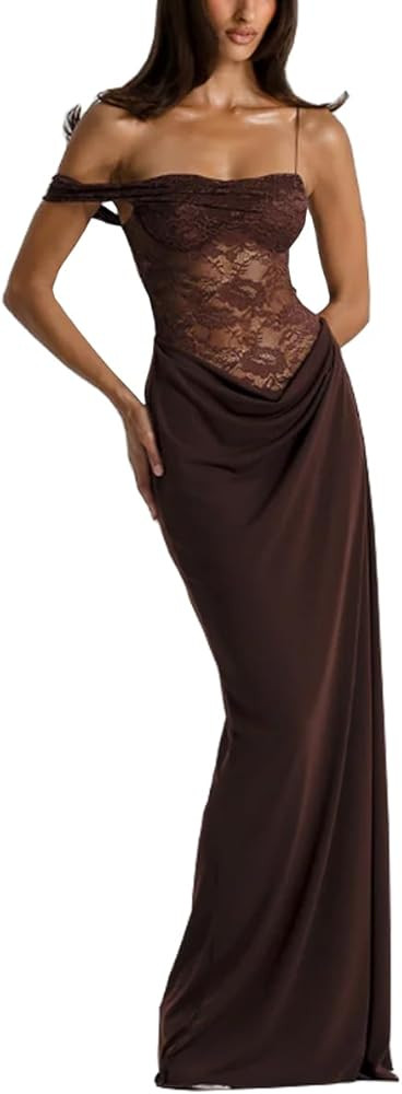 Women's Sexy Lace Maxi Dress High Split Spaghetti Strap Backless Wedding Guest Cocktail Formal Dr... | Amazon (US)