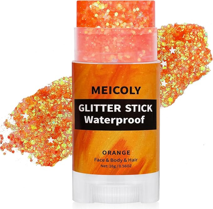 Orange Face Glitter Stick,Hair Glitter Stick for Women,Sparkle Orange Accessories Body Glitter Ma... | Amazon (US)