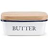 SveBake Butter Dish - Enamel Butter Boat with Beechwood Lid, White | Amazon (US)