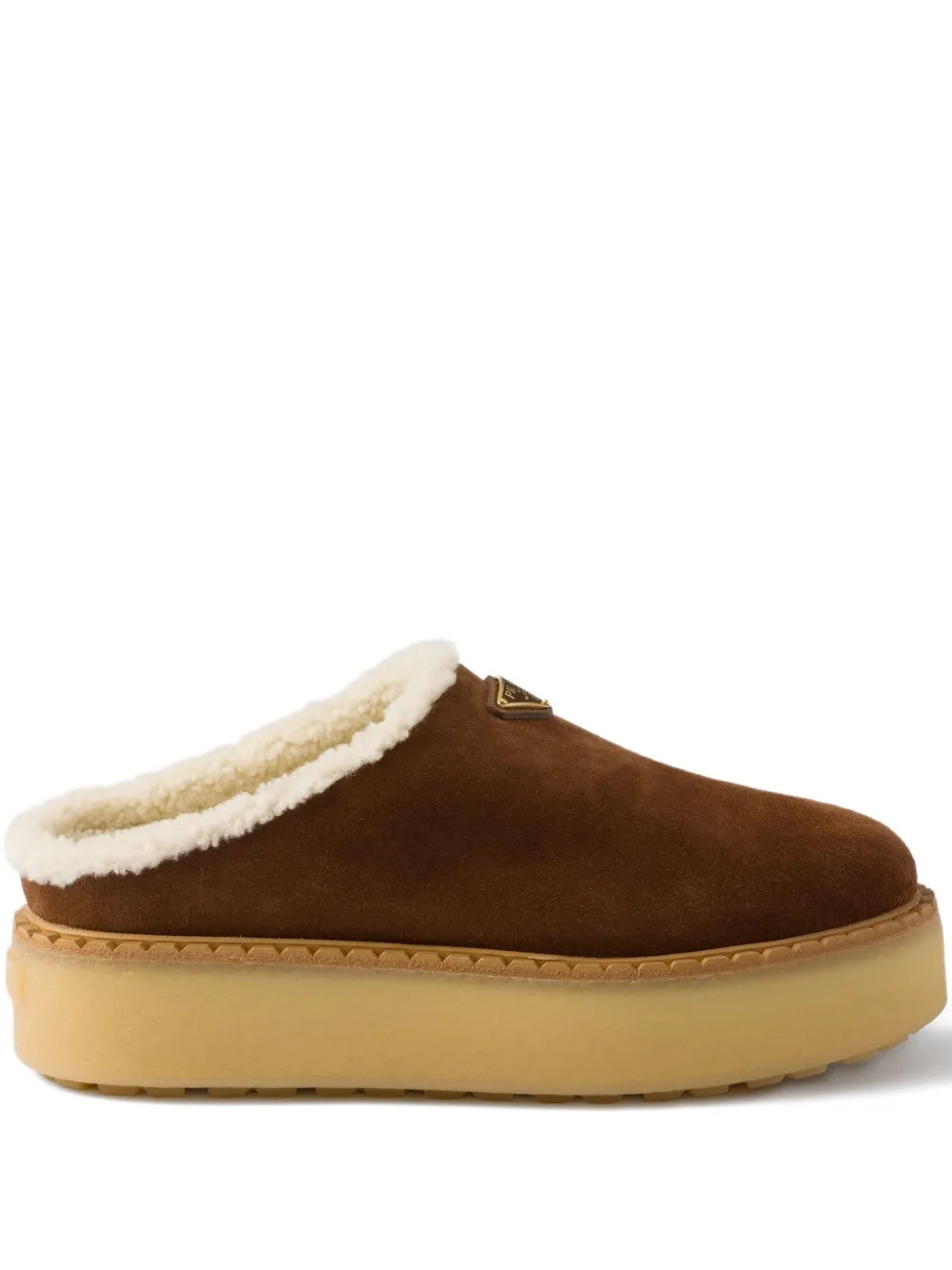 Prada shearling-lined suede mules - Brown | Farfetch Global