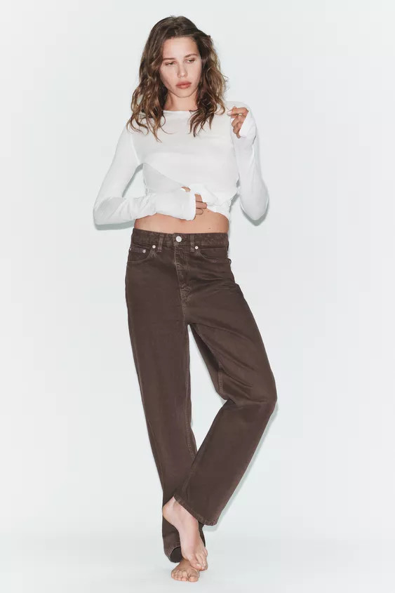 HIGH WAIST - REGULAR LENGTH High-wawaisted jeans with belt loops and five pockets. Front zip and ... | Zara Canada