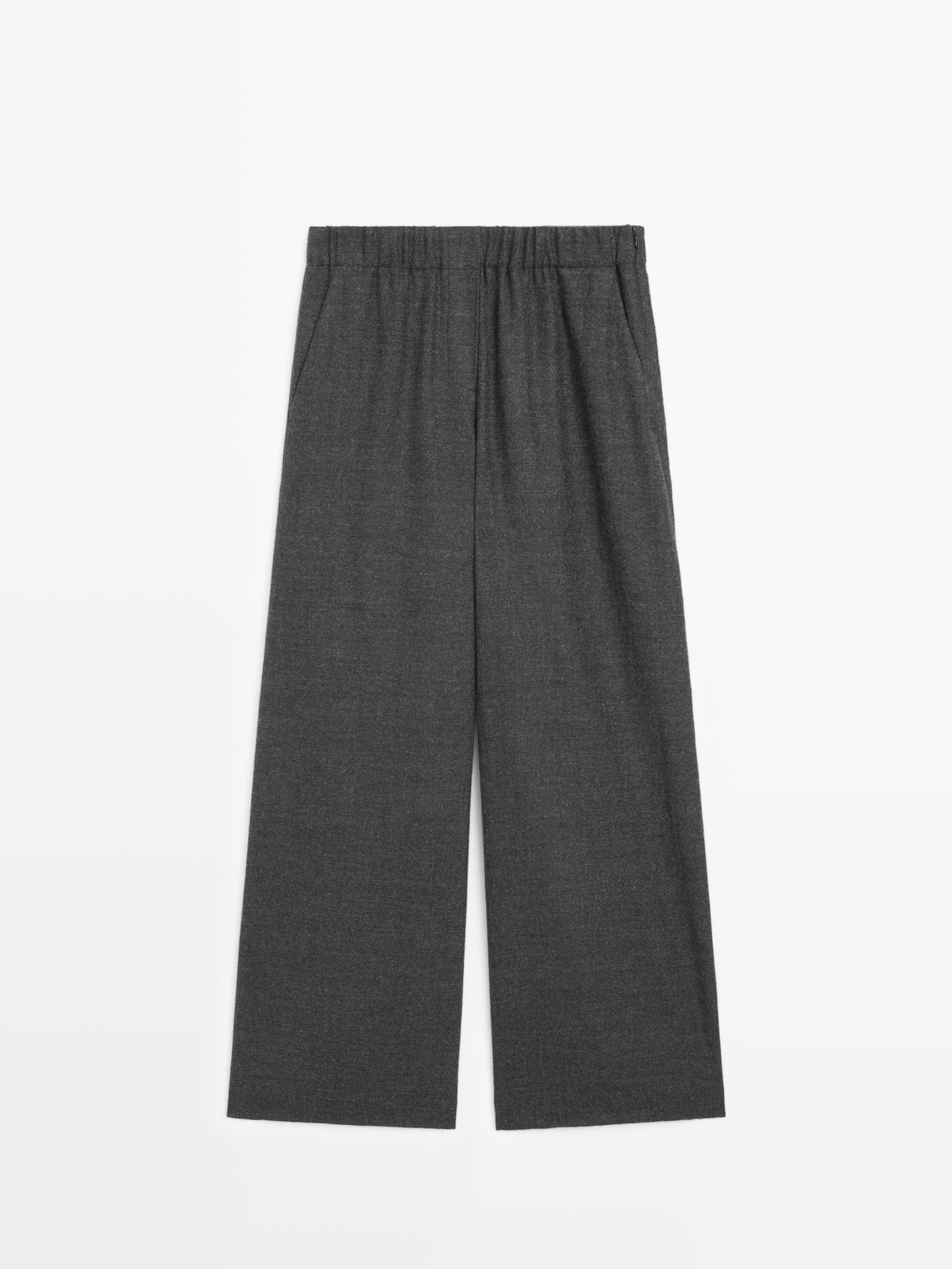 100% wool wide-leg textured trousers | Massimo Dutti UK