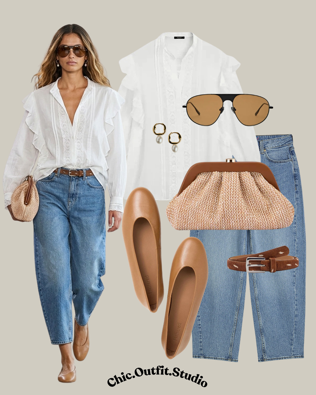 Romantic White Ruffle Blouse & Denim | Effortless Parisian Style

✨A romantic white ruffle blouse paired with relaxed vintage-wash denim creates a timeless feminine outfit that feels both polished and effortless. Warm tan ballet flats, a woven clutch, and delicate pearl earrings make this the perfect look for sunny pre-fall days. 

✨Ideal for brunch, vacation, shopping, coffee dates, weekend lunches, or casual city strolls.

✨Tags: white ruffle blouse outfit, feminine denim outfit, white blouse blue jeans, tan ballet flats outfit, woven clutch outfit, casual chic outfit women, Parisian style outfit, pre fall casual outfit, elevated basics women, European fashion outfit, timeless everyday style, weekend outfit women, travel outfit inspiration, effortless feminine outfit 

 #LTKgrwm #LTKootd #LTKOver40
