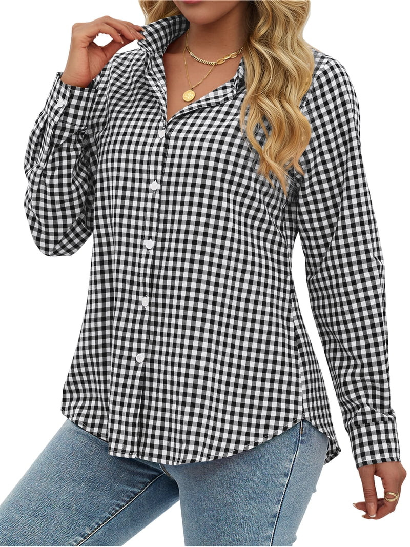 Fantaslook Plaid Button Down Shirts for Women Dressy Casual Long Sleeve Shirts Collared Work Blou... | Walmart (US)