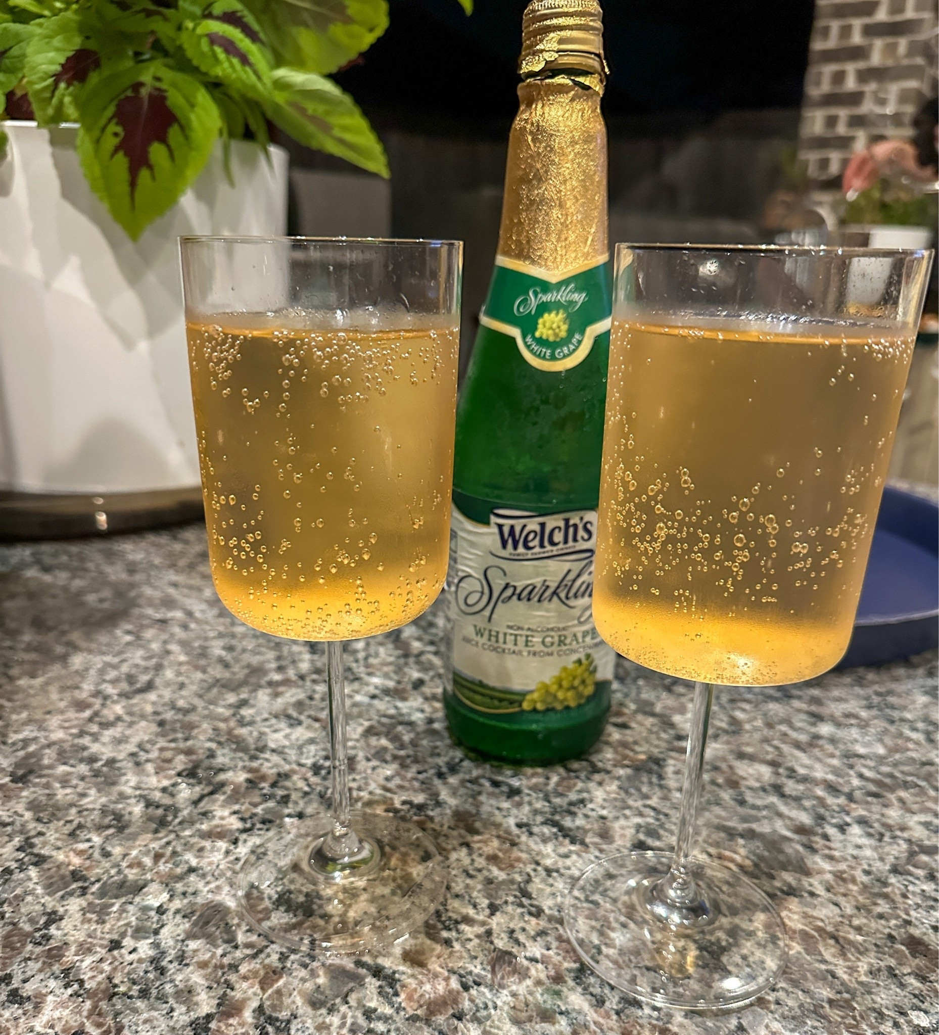 New wine glasses for a date night at home with my guy. This sparkling white grape non-alcoholic drink was superb. #wineglasses #glasses #datenight