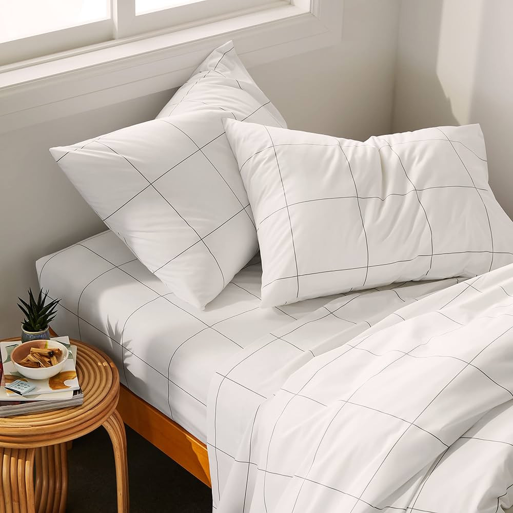 Brooklinen Luxe Starter Sheet Set for Twin Size Bed, Windowpane - 3 Piece Set (1 Fitted Sheet + 2... | Amazon (US)
