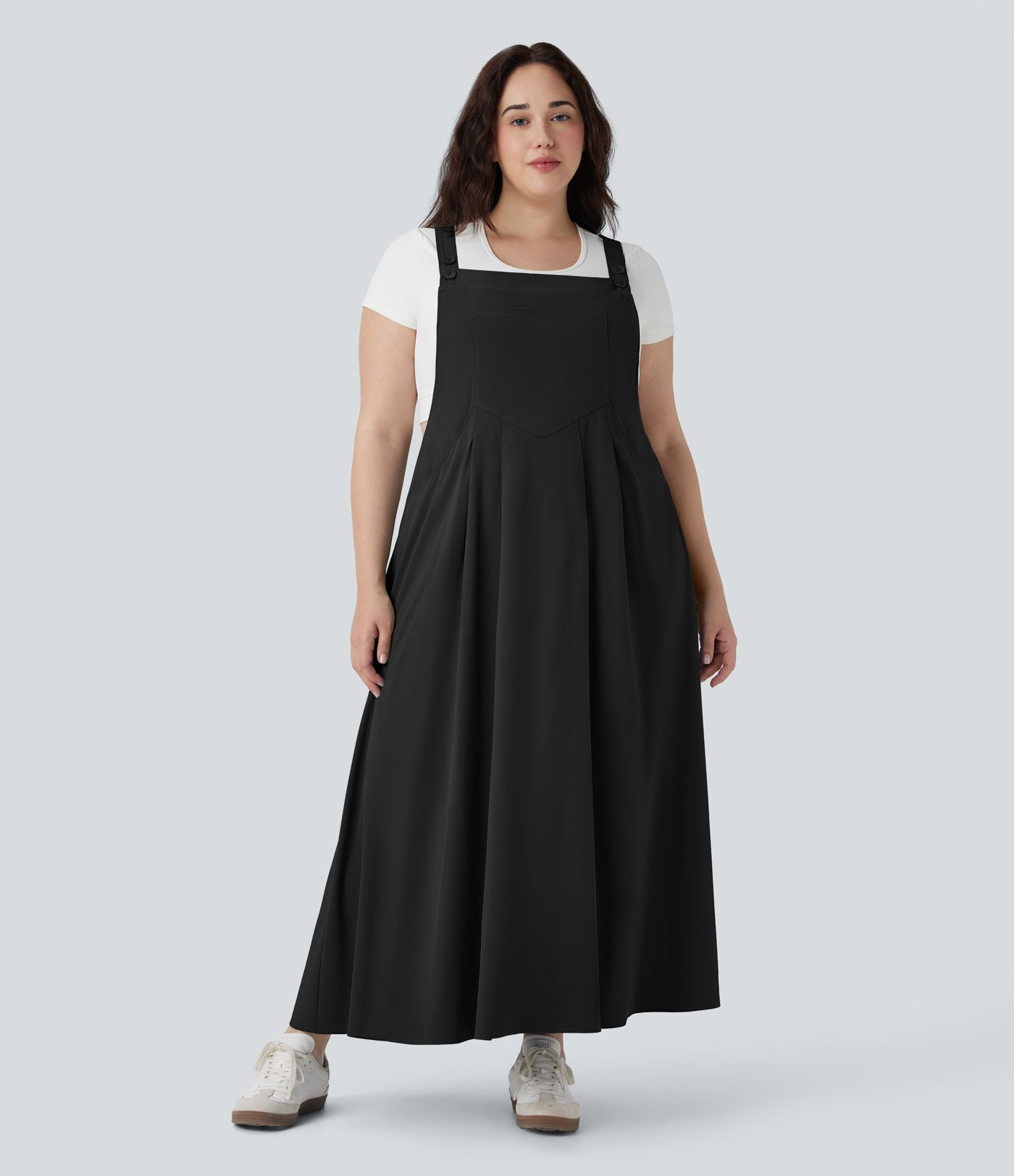Breezeful\u2122 Flowy Quick Dry Midi Casual Plus Size Pinafore Dress with Pockets | HALARA