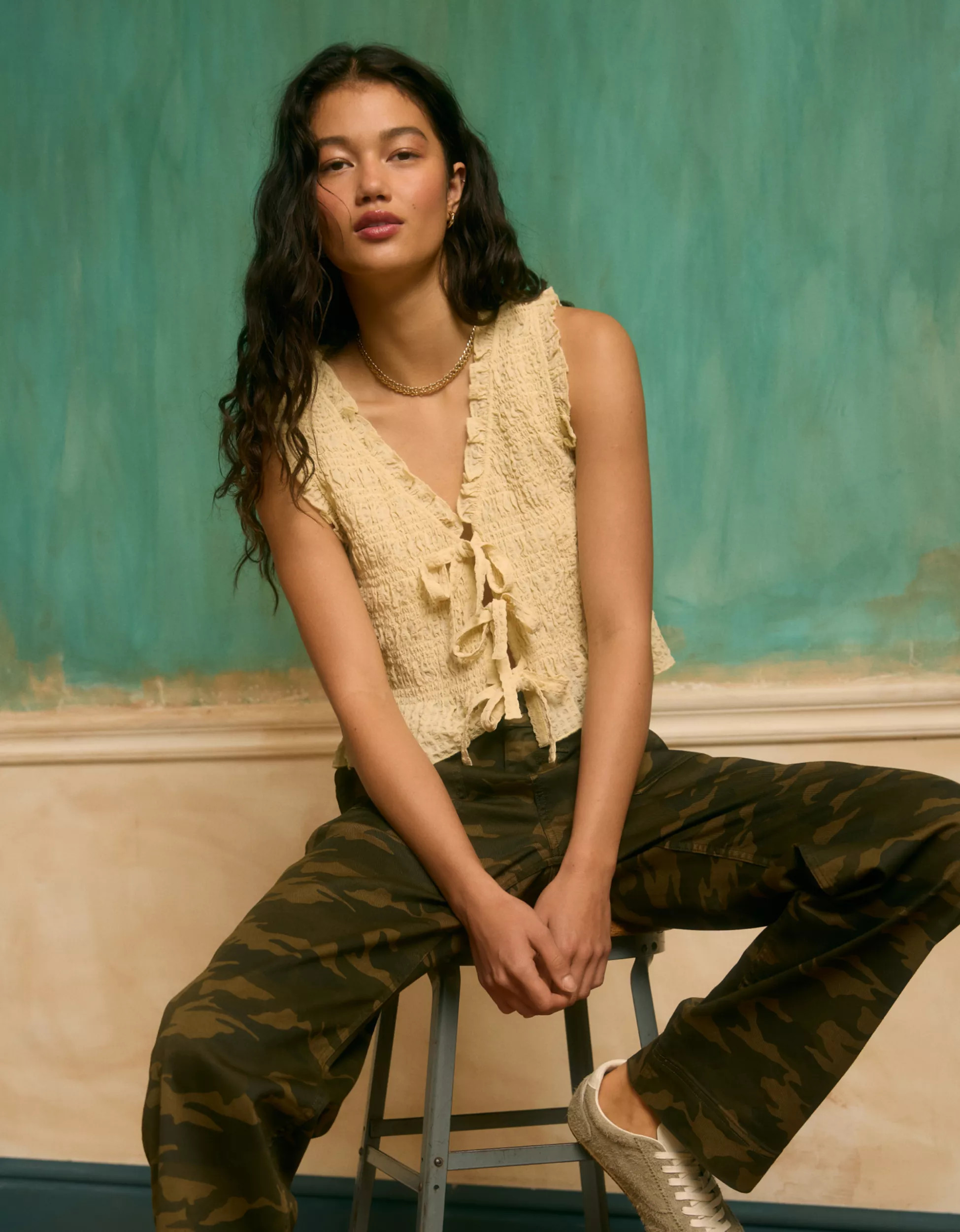 AE Tie-Front Smocked Tank Top | American Eagle Outfitters (US & CA)