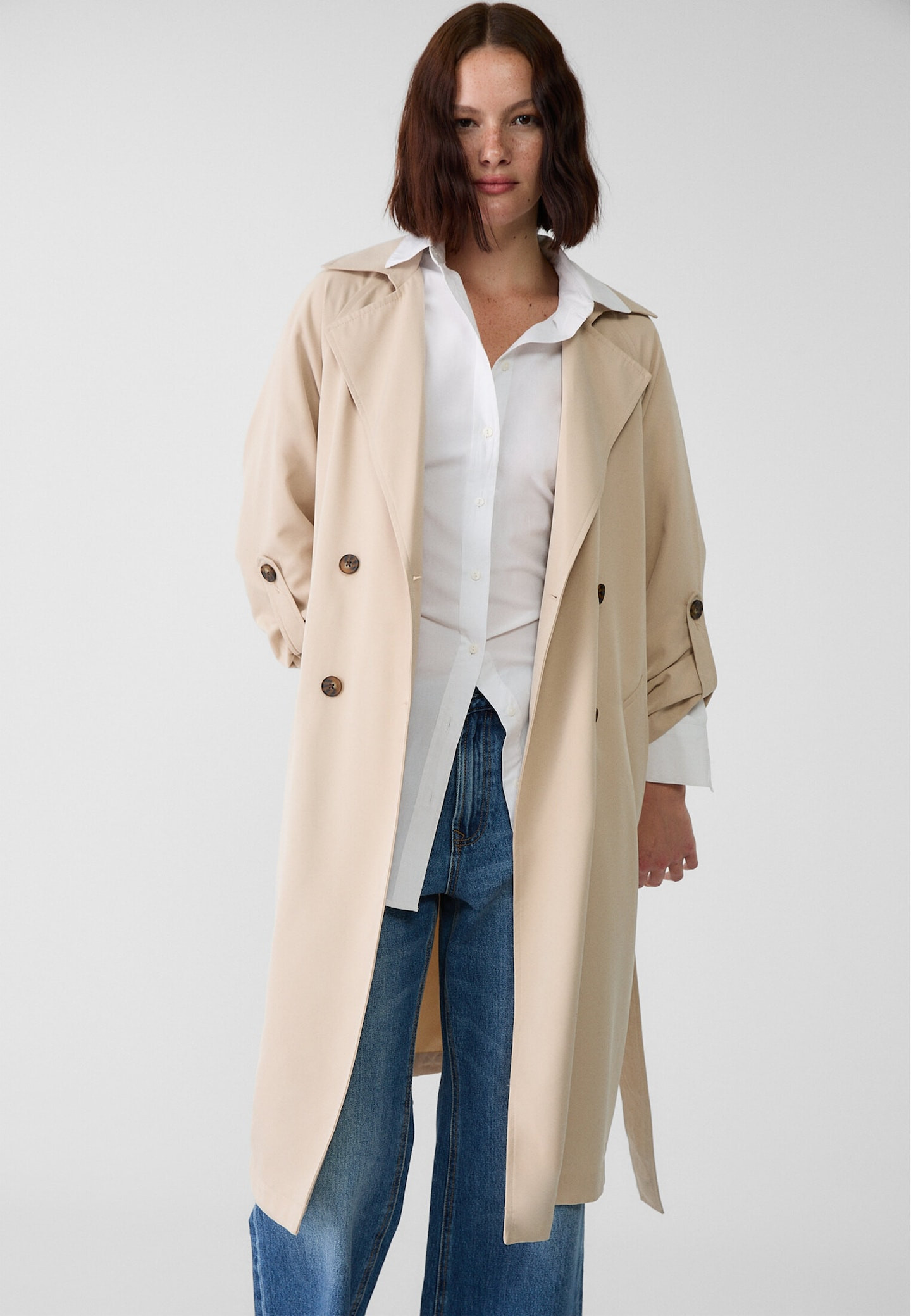 Long flowing trench coat - Women's fashion | Stradivarius United Kingdom | Stradivarius (UK)