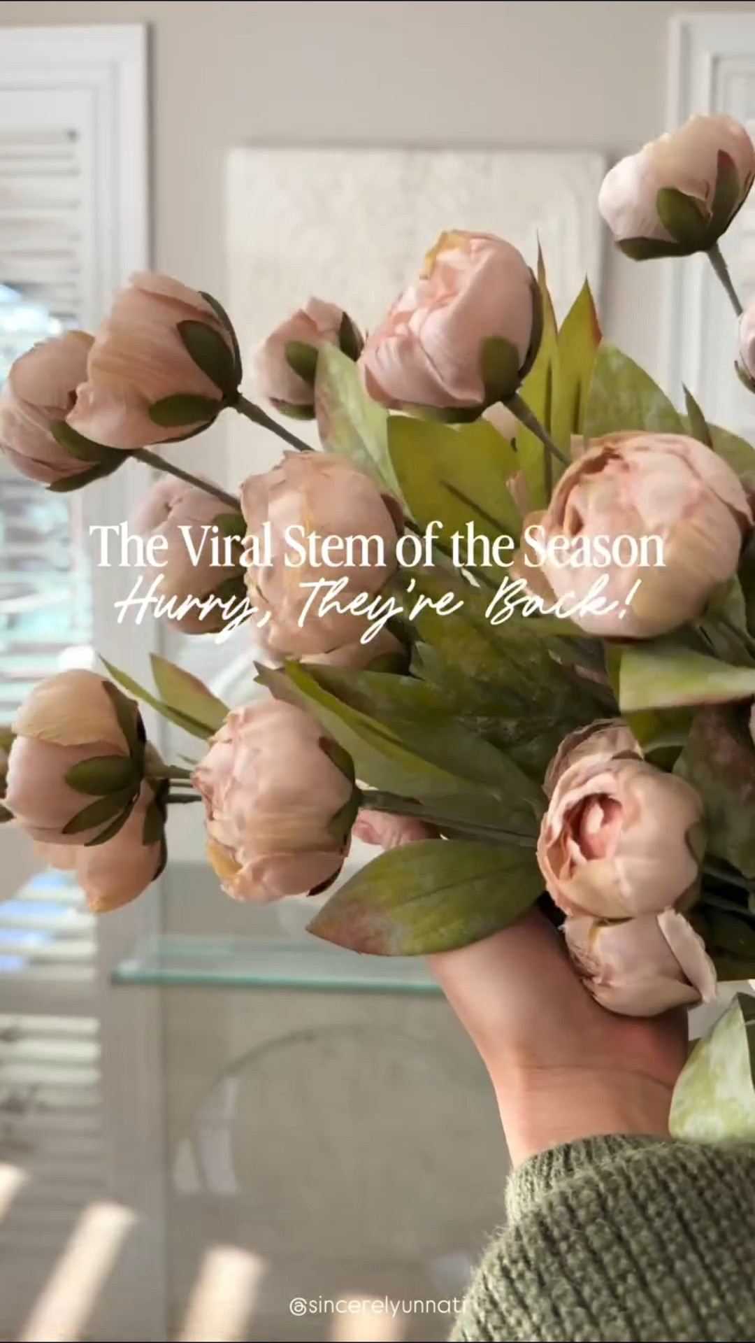 The viral faux peonies are BACK in stock 🌸
Found the most realistic peony stems at Michaels - the “tan” shade is actually the prettiest soft blush and they’re also available in classic cream. Lush, full, and one of the best faux florals I’ve seen in a long time.

💬 Comment PEONY and I’ll send the link straight to your DMs! Follow for more home decor finds and styling tips!
.
.
.
#fauxflowers #peonies #springhomedecor #michaelsfinds #homedecorinspo

#LTKValentine #LTKHome #LTKSaleAlert
