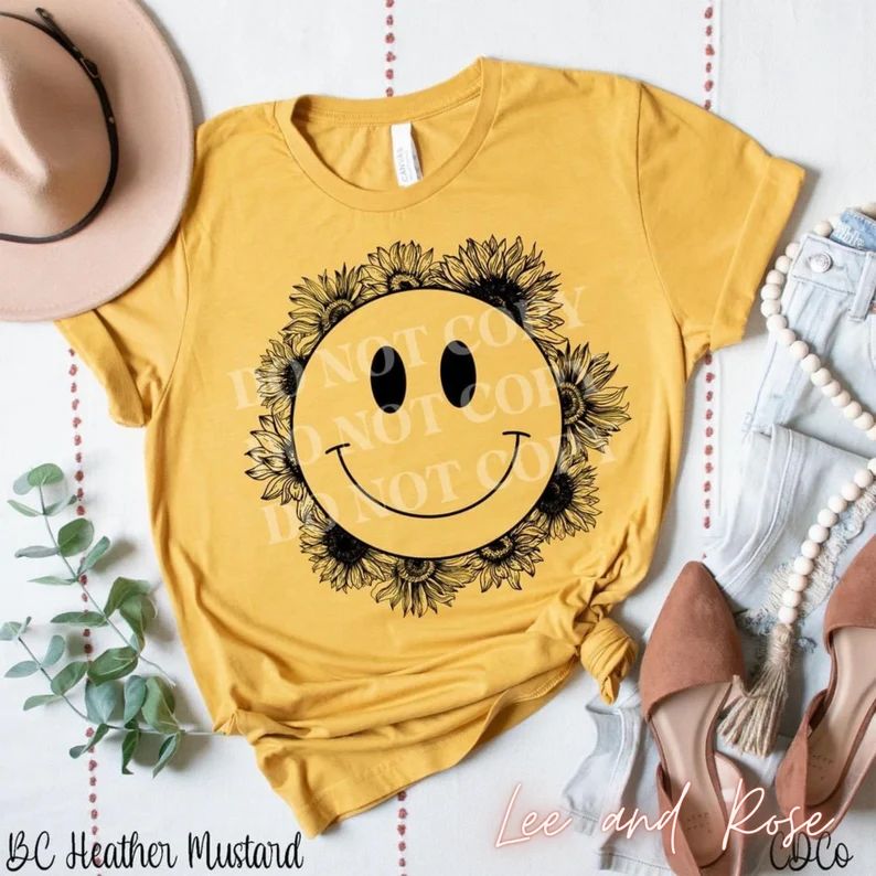 Sunflower Happy Smile Tee Graphic T-shirt Sunflower Shirt | Etsy | Etsy (US)