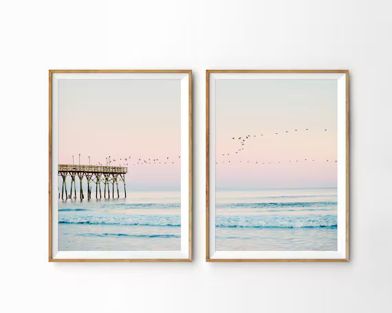 Set of 2 Ocean Prints Coastal Wall Art Prints Beach Decor Pastel Wall Art Sunset Photography Bedr... | Etsy (US)