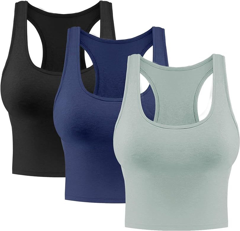 Tenpluszero 3 Pieces Cotton Basic Crop Tank Tops Sleeveless Racerback Sports Tank Tops for Women ... | Amazon (US)