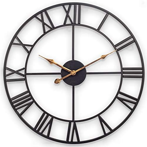 [Thicker Updated] Large Wall Clock, 30 Inch European Industrial Vintage Clock with Roman Numerals... | Amazon (US)