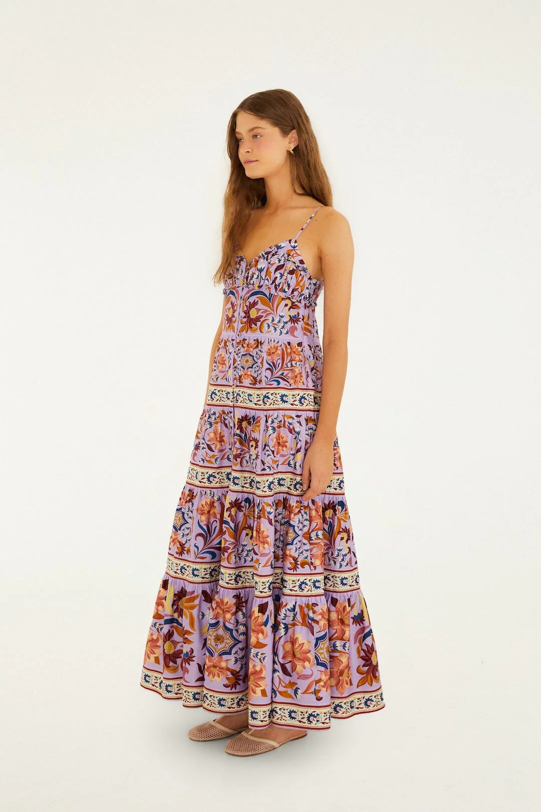 Lilac Flower Tiles Sleeveless Tiered Maxi Dress | FARM Rio | FarmRio (US)