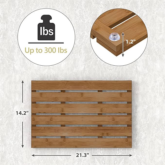 Amazon.com: Bamboo Wooden Bath Floor Mat for Luxury Shower - Non-Slip Bathroom Waterproof Carpet ... | Amazon (US)