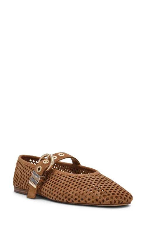 Steve Madden Lela Perforated Mary Jane Flat in Tan Suede at Nordstrom, Size 5.5 | Nordstrom