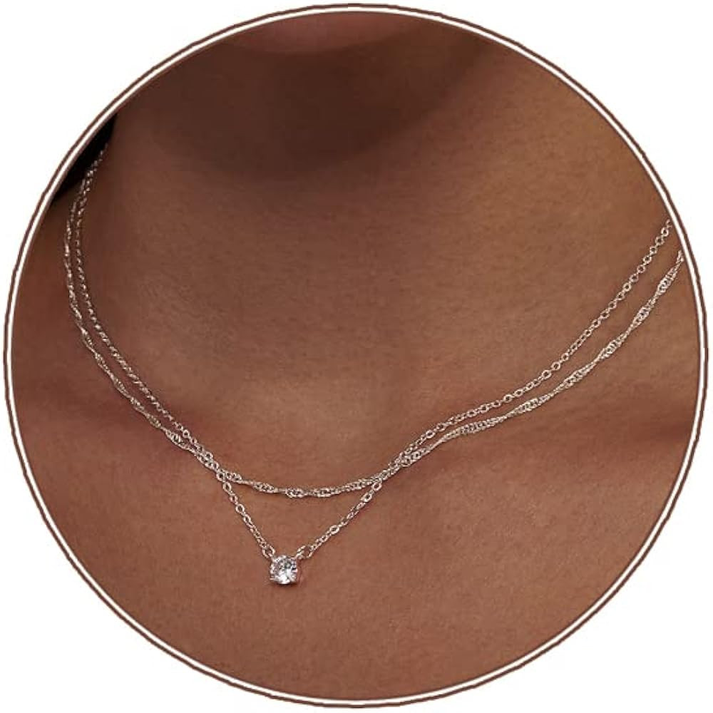 Zeffy Diamond Necklaces for Women, 18k Gold/Silver Plated Dainty Necklace Simple Silver CZ Diamon... | Amazon (US)