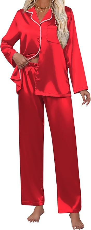 Ekouaer Pajamas For Women Set Silk Pjs 2 Piece Satin Sleepwear Long Sleeve Button Down Lounge Set... | Amazon (US)