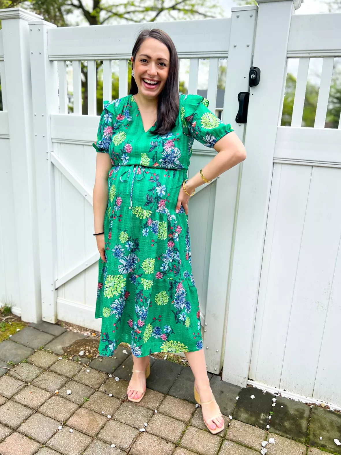 Green Floral Ruffled V-Neck Dress Green Floral Ruffled V-Neck Dress