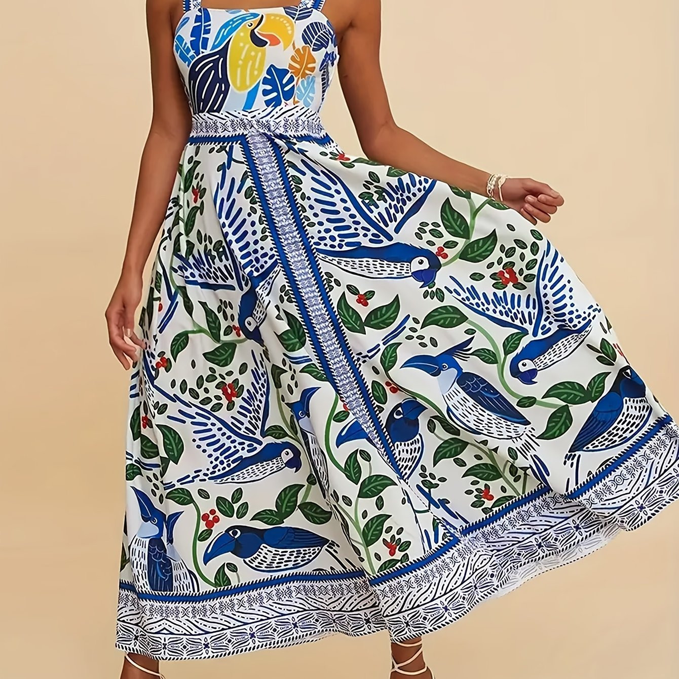 women's elegant floral print blue white spaghetti strap boat - Temu Canada | Temu Affiliate Program