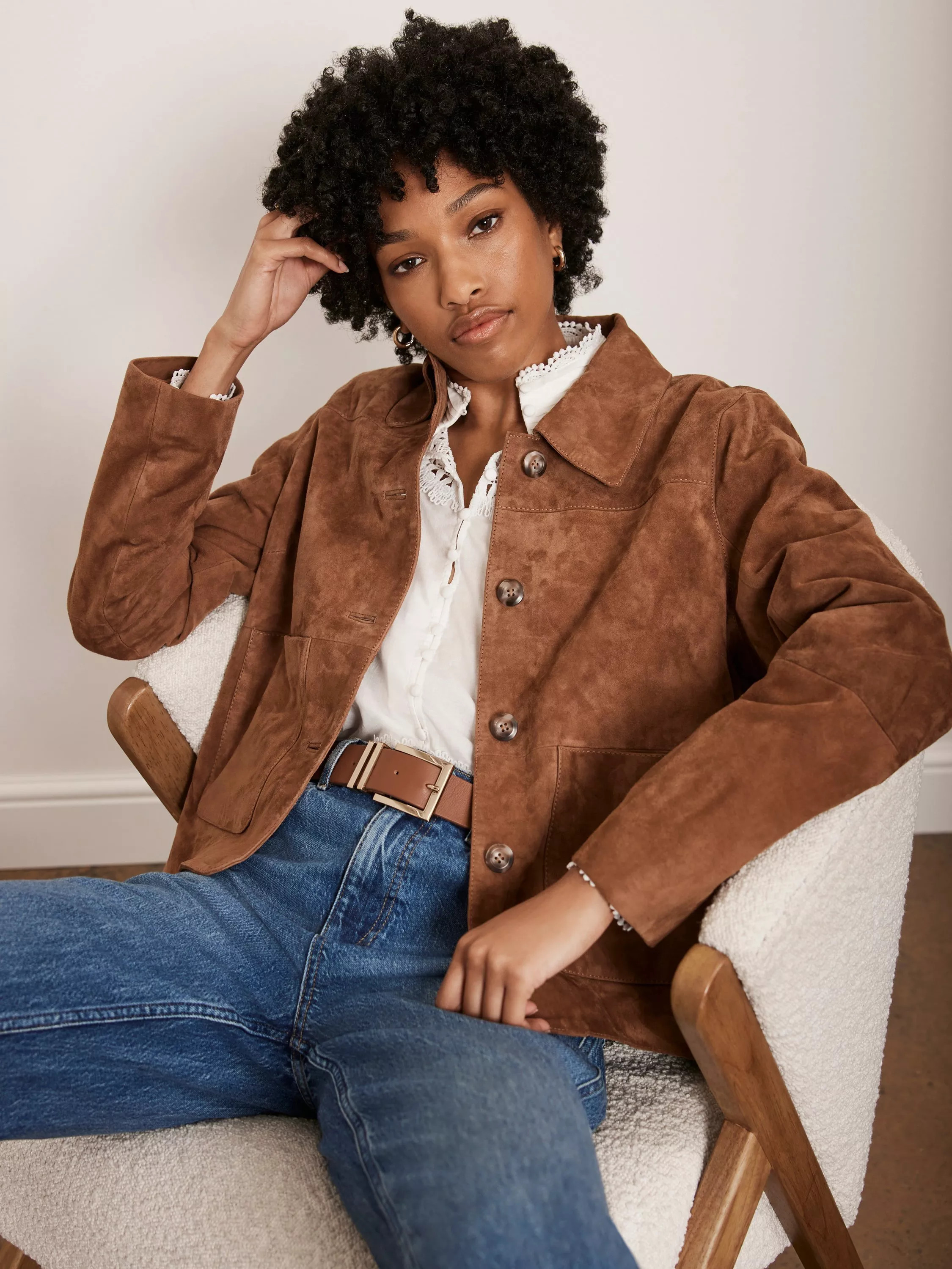 Mint Velvet Suede Pocket Detail Jacket, Tan | John Lewis (UK)