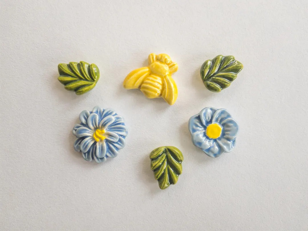 Blue Flowers Bee Leaves Ceramic Flowers for Mosaics Tiles Backsplash Mural | Etsy (US)