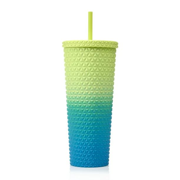 Mainstays 26 oz Double Wall Plastic Ombre Painting Textured Tumbler, Green | Walmart (US)