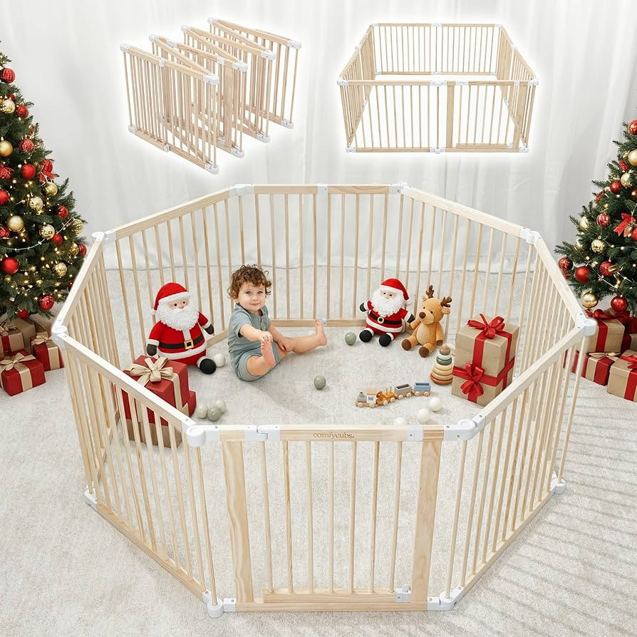Comfy Cubs Baby Gate Playpen - 57 x 57 x 25 in, Extends Up to 228” - Pine Wood Foldable Playpen... | Amazon (US)