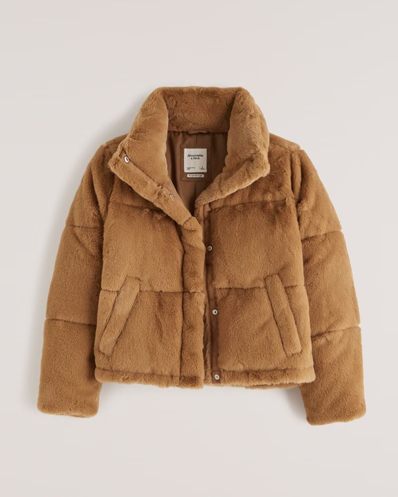 Abercrombie & Fitch Women's A&F Faux Fur Mini Puffer in Brown - Size M | Abercrombie & Fitch (US)