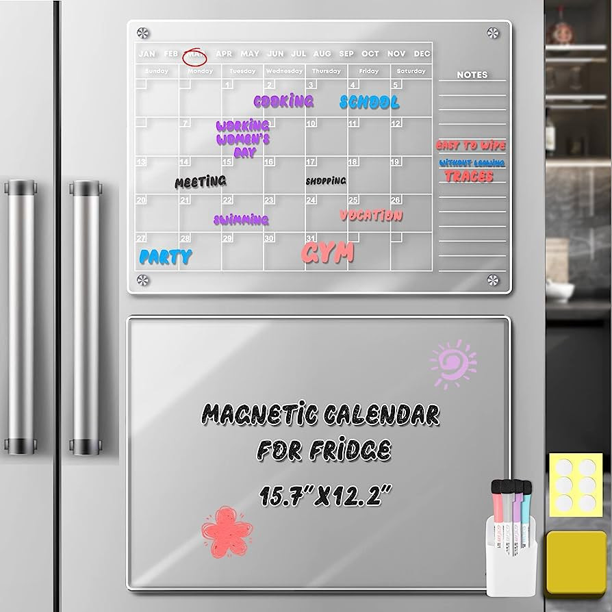 Tislly Acrylic Magnetic Dry Erase Board for Fridge, Set of 2 Clear Acrylic Magnetic Calendar for ... | Amazon (US)