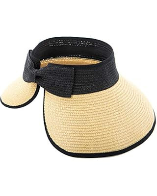 Simplicity Women's Roll Up Striped/Ribbed Wide Brim Straw Sun Visor | Amazon (US)