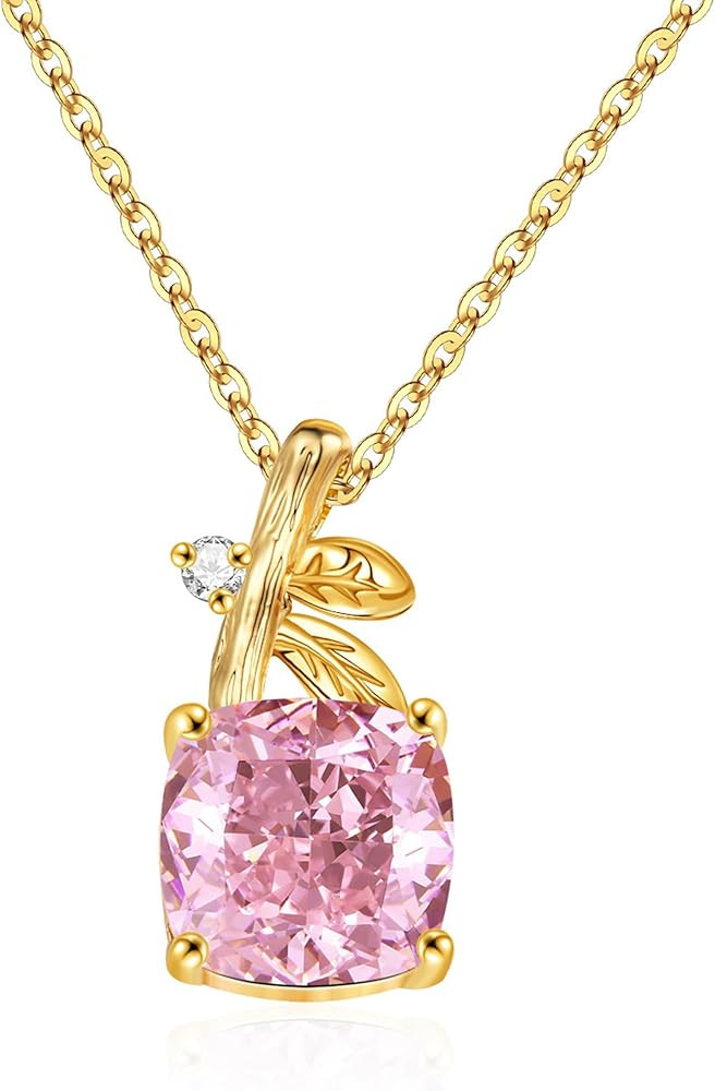 Fimewon Cubic Zirconia Necklace Dainty Pendant Necklace for Women 18K Gold Plated Pink Cushion Cu... | Amazon (US)