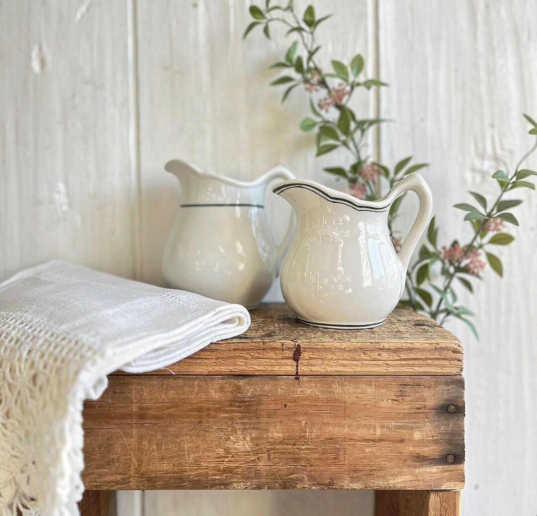 Pair of Vintage Creamer Pitchers Restaurantware Farmhouse Decor Green Banded Holiday St. Patricks... | Etsy (US)