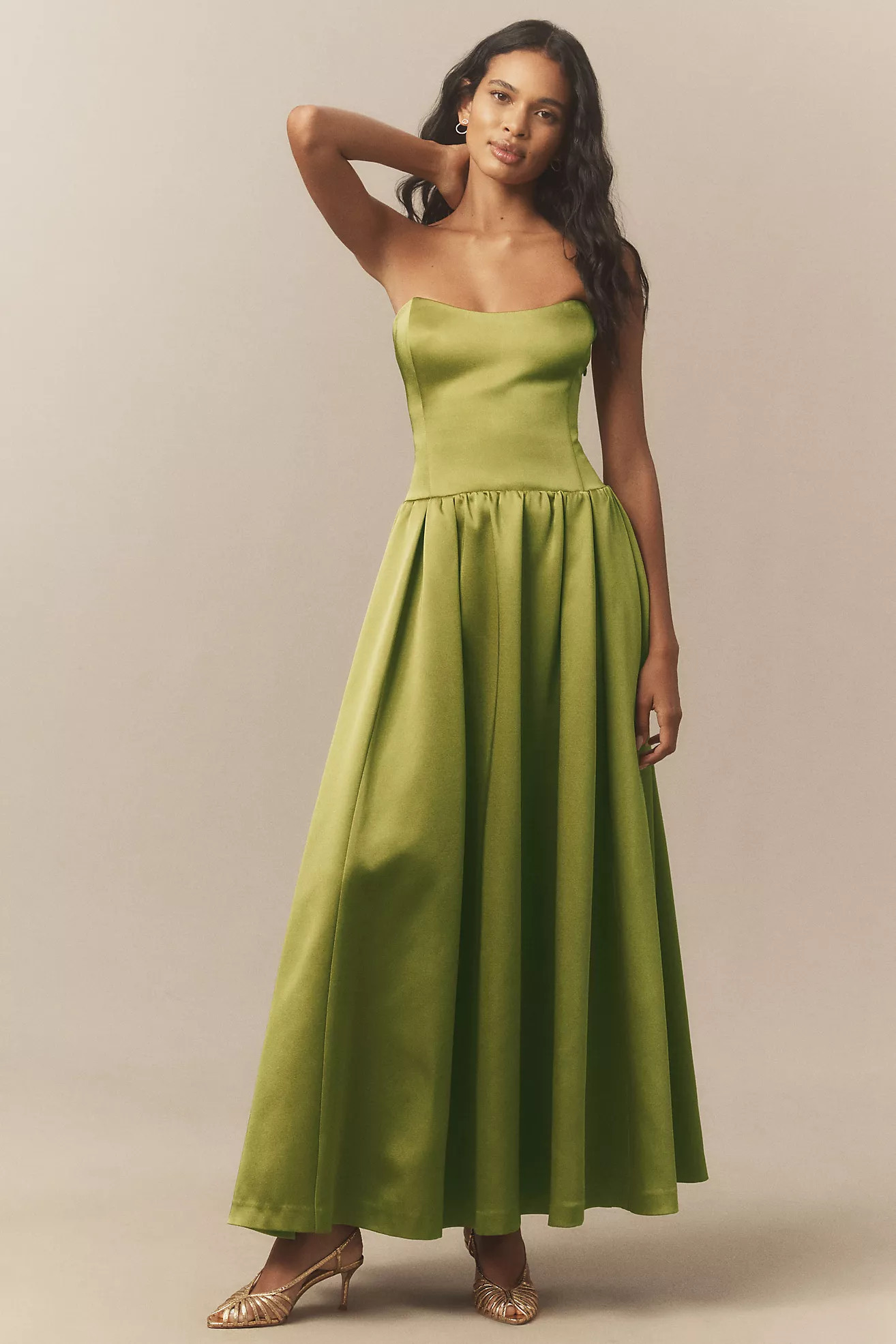 BHLDN Miley Strapless Drop-Waist High-Shine Satin Maxi Dress | Anthropologie (US)