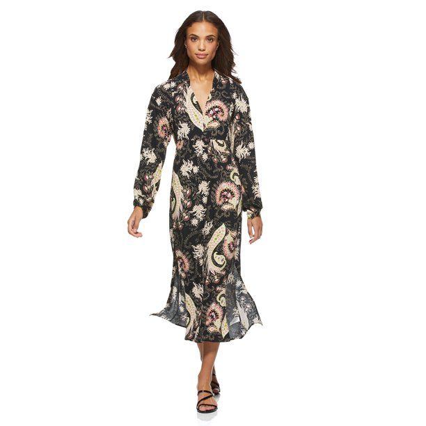 Scoop Women’s Printed Midi Dress with Side Slits | Walmart (US)
