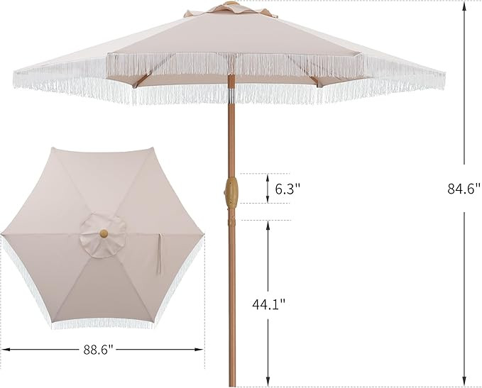 HYD-Parts 7.5Ft Patio Umbrella with Fringe Outdoor Tassel Umbrella w/Easy Crank for Yard, Poolsid... | Amazon (US)