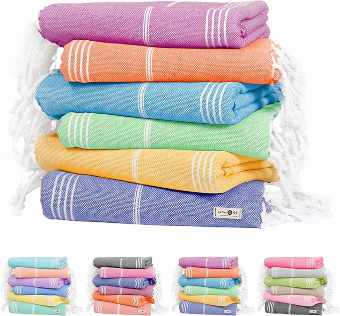 Native Fab 6 Pack Turkish Beach Towels, Oversized 40"x71", 100% Cotton, Thin & Lightweight, Quick... | Amazon (US)